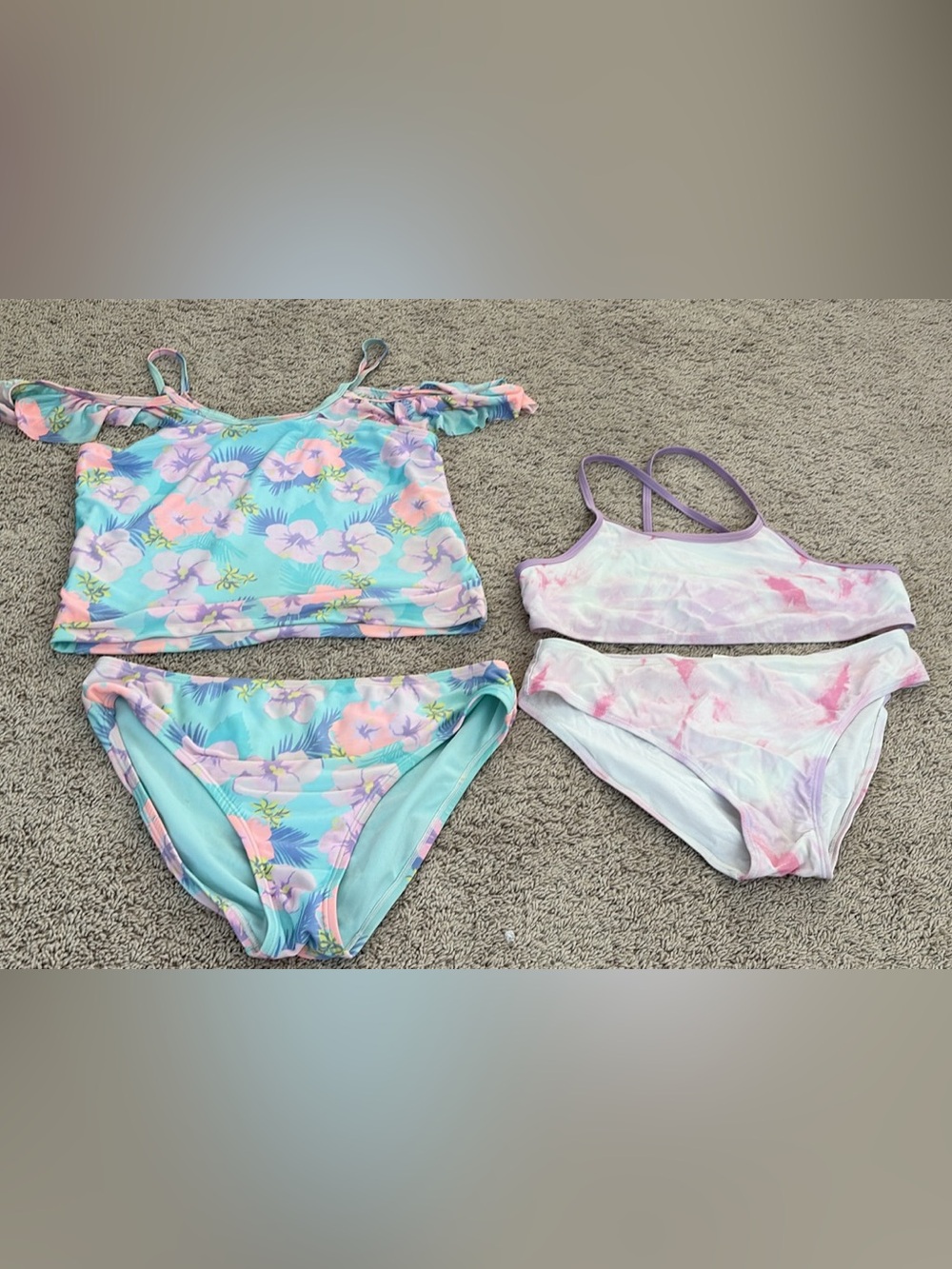 The Children's Place Pastel Aqua Floral & Lilac Two-Piece Swim Sets size 16